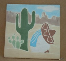 Tile with Cactus and Man with Sombrero  6&quot; Ceramic - £11.87 GBP