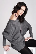 KNITTED WOOL RIBBED SWEATER SEXY Batwing Sleeves Made in Europe Oversize... - $109.65