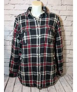 Duluth Trading Flannel Shirt Womens M Fleece Lined Snap Back Red/Wh/Blac... - $23.36