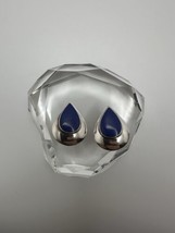 Vintage Sterling Silver Blue Lapis Lazuli Tear Drop Clip Earrings 2.8cm - $44.55