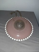 Art Deco Pink Frosted Glass Round UFO Ceiling Hanging Light Fixture Shade Cover - £88.20 GBP