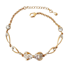 Feminine Bow CZ Rhinestone Gold Link Bracelet Adjustable 7-9 Inches Bracelet - £18.73 GBP