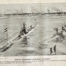 1914 French Navy Submarines Attack Battleships WW1 Print Antique Military War  - £31.89 GBP