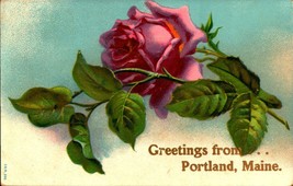 Vintage 1909 Adv. Embossed Postcard Greetings From Portland Maine-RED Rose -BK43 - £3.11 GBP