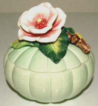 Vintage Fitz and Floyd Green Porcelain Trinket Dish With Flower - Art Po... - $13.12