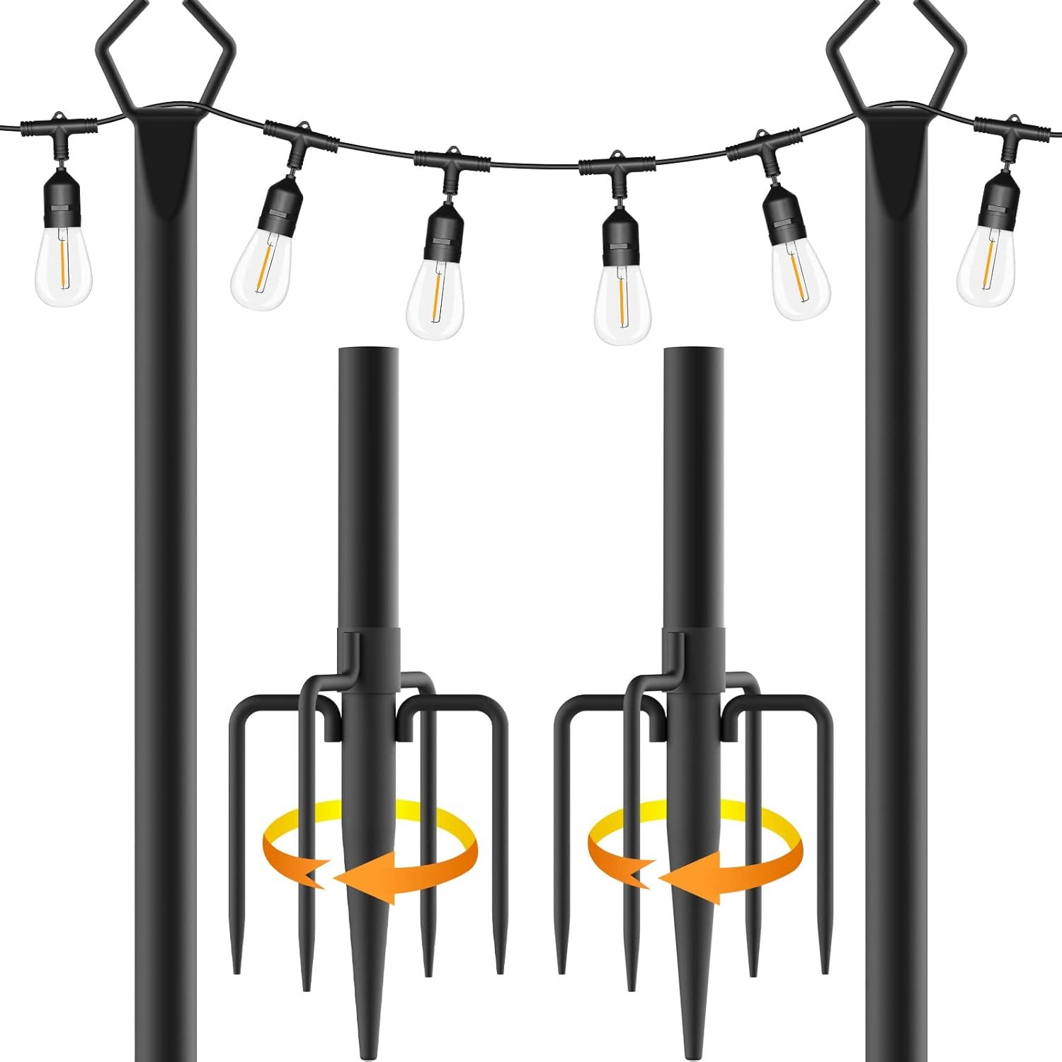 Aulimhti 10Ft Metal Poles With Fork For Outdoor String Lights,2 Pack, Party - $35.93