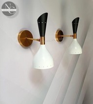 White &amp; Black Sconce Pair 1950s Mid Century Brass Italian Diabolo Wall Sconce - $123.42