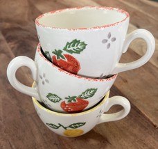 3 Summer Fruits By Laura Ashley Mugs Strawberry (2) &amp; Lemon (1) England - $450.18 MXN