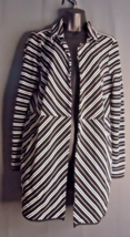 Dana Buchman Open Front Cardigan Black &amp; White Striped Ribbed Texture Si... - £13.29 GBP