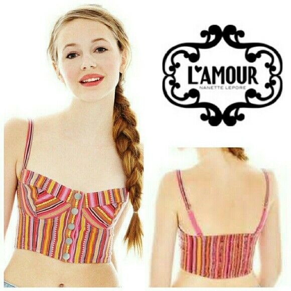 NWT L&#39;Amour by NANETTE LEPORE L striped jacquard bralette cropped top ju... - $24.24