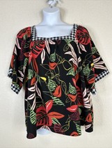 Suzanne Betro Blouse Multicolor Leaves Square Neck Short Sleeve Womens P... - $18.45
