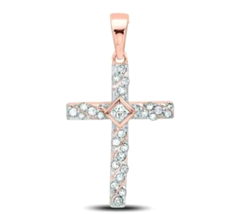 10K Rose Gold Round Diamond Cross Pendant 1/4 ct - £604.75 GBP