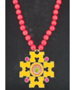 Heidi Daus Maltese Cross Necklace Orange Yellow Red Beaded M Enameled Ne... - £148.62 GBP