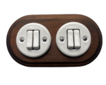 Wooden Porcelain Switch Double 2 Gang Two-Way Dark Brown White Diameter 7&quot; - $54.72