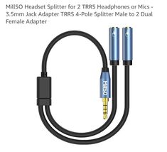MillSO Headset Splitter for 2 TRRS Headphones or Mics - 1 Feet, Sapphire... - $6.81