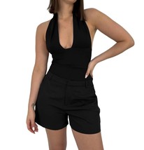 We Wore What deep v knit halter top in Black - size S - £37.74 GBP