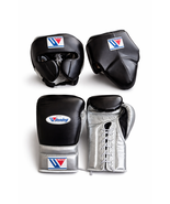 Winning Boxing Equipment Set Black Silver Original Leather Gloves Headge... - $268.00
