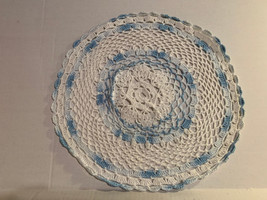 Vintage Handmade Multi-tone Blue &amp; White 12&quot; Circular Crocheted Doilie - £3.94 GBP