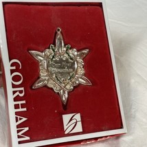 GORHAM ORNAMENT OUR FIRST CHRISTMAS SILVERPLATE BOX 3.25&quot; HEART STAR HANGER - £7.07 GBP
