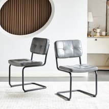 Modern Style Dining Chair PU Leather Metal Frame Set of 2 - Light Grey - £146.42 GBP