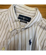 Polo Ralph Lauren L Custom Fit Blue Yellow Stripe Dress Shirt Preppy Wor... - $433.56 MXN