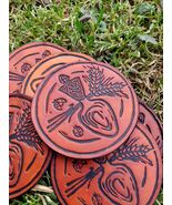 Leather patch, deep pressed patch, Leather coaster, spoon, wheat, and ladybugs p - $10.00