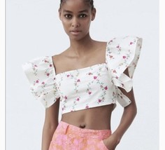 Zara Womens Floral Top Cropped Size S - £23.12 GBP