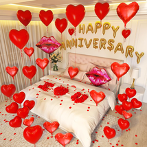 Anniversary Decorations, Happy Anniversary Banner, Latex Heart Balloons,... - £21.83 GBP