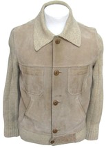 VTG Torras Spain Wool Suede Leather Jacket Beige Tan 36-38 Men Elbow Pat... - £84.83 GBP