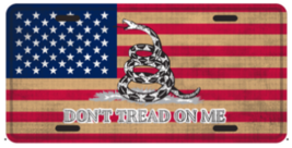 America Gadsden Don&#39;t Tread On Me White Snake Aluminum Embossed License Plate - £15.22 GBP