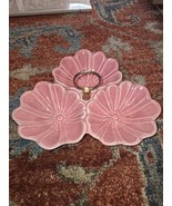 Pink Flower Desert Rose Candy Dish Condiment Dish 8” Ceramic Brass Handle - $29.42 CAD
