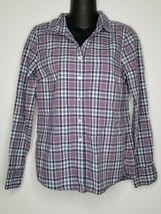 J. CREW Womens Purple Plaid Button Down Perfect Shirt Blouse Top Sz 4 LS Cotton - £13.58 GBP