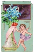 NASH Valentine&#39;s Day Postcard Cherub Flowers Vase Embossed 1907 Undivided - $2.96
