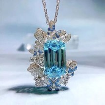 2.40 Ct Emerald Simulated Blue Topaz Halo  Pendant 14K White Gold Plated women - £123.42 GBP