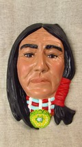 Vintage Handpainted Native American Indian Plaster Wall Head - $87.63 CAD