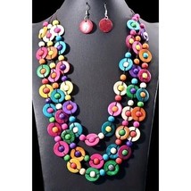 Fashion Costume Jewelry Necklace Earring Set BOHO Rice Beads Wooden Colorful - $12.86