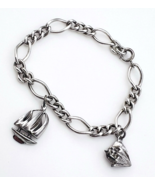 Vintage Solid Sterling Silver Charm Bracelet Sailboat Conch Shell 7.5 in - $100.14 CAD