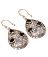 Black Onyx Pear Cut Gemstone 925 Silver Overlay Handmade Filigree Drop E... - $16.39 CAD