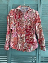 Van Heusen Women&#39;s Button Up Shirt Blouse ~ Sz XXS  ~ Pink &amp; Red~ Long Sleeve - £17.78 GBP
