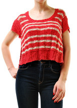 FREE PEOPLE Womens Top Sweater Striped Knitted Short Sleeves Red Size XS - £38.00 GBP