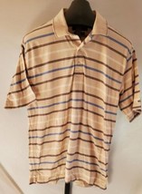 Greg Norman Beige Blue Black Striped Polo shirt men Size Medium - $14.84