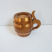 Vintage Wood Barrel Copper Band Beer Stein Hinged Lid - £12.69 GBP
