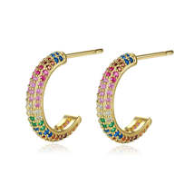 Pink &amp; Green Rainbow Cubic Zirconia 18K Gold-Plated Huggie Earrings - £13.29 GBP
