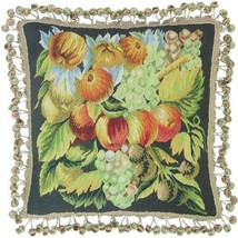 Aubusson Throw Pillow Square 20x20, Fruits and Grapes, Green Fabric - £234.89 GBP