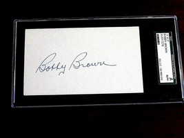 BOBBY BROWN 4 X WSC YANKEES &amp; AL PRES SIGNED AUTO VINTAGE INDEX CARD SGC... - $69.29