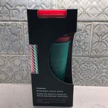 2019 Starbucks Exclusive Holiday Christmas Reusable Cold Cups w/Lids &amp; S... - £30.44 GBP