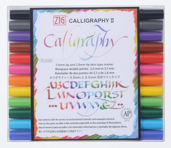ZIG Calligraphy Marker Pens, 12 Colors Set, 2Mm &amp; 3.5Mm Dual Tip Markers... - $29.21