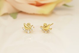 14k Yellow Gold Plated 0.70Ct Round Simulated Diamond Pass Swan  Stud Earrings - £52.34 GBP