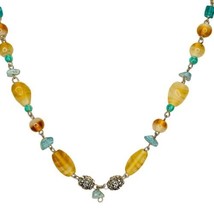 Beaded Stone Glass Necklace 18&quot; Beads and Chips Yellow Blue Cream Orange - £8.88 GBP