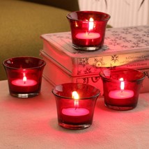 Set of 6 Votive Red Glass Tealight Candle Holders for Any Party Decoration - £19.89 GBP